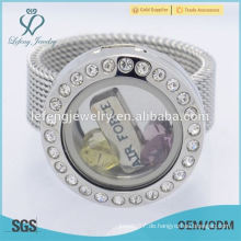 Großhandel Edelstahl 20mm Silber Kristall Speicher schwimmenden Glas Charme locket Ringe